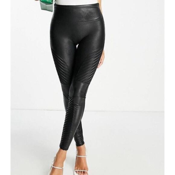 Spanx Faux Leather Moto Leggings - BLACK - Picture 2 of 11